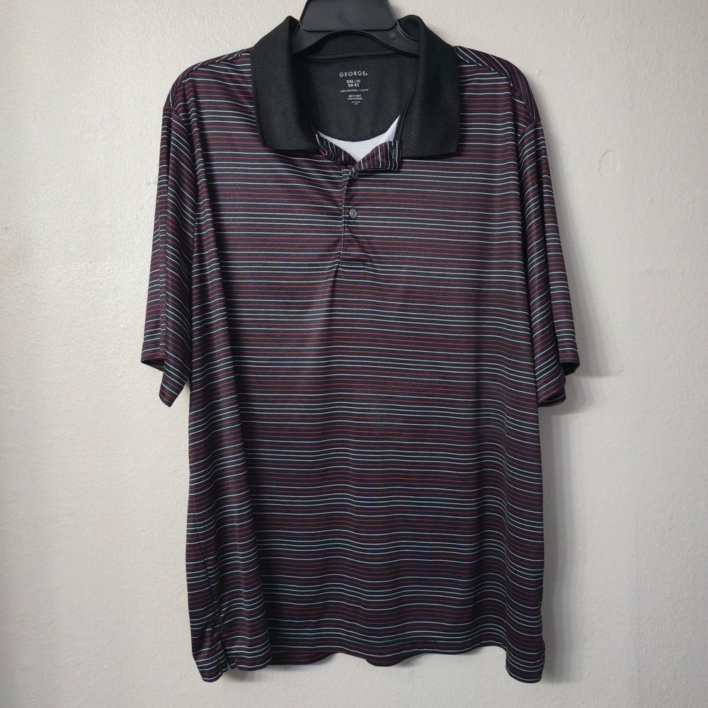 George Mens Polo Shirt Black Soot Stripe Short Sleeve 2XL GM25Y083B